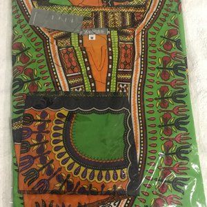 Traditional African Dashiki Green/ orange med and large with matching accessory